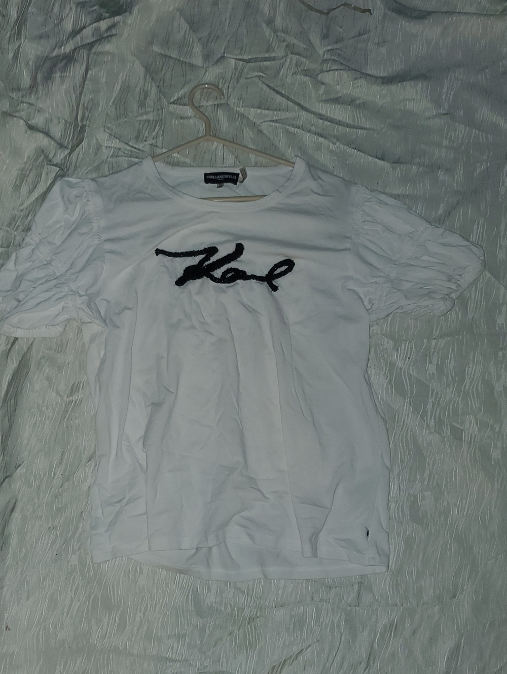 Karl Lagerfeld White Tee with Black Script Logo